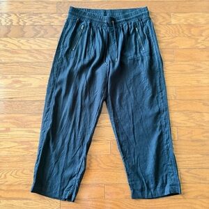 Athleta Linen Ankle Cropped Pants Black Sz 18 Athleisure Minimalist